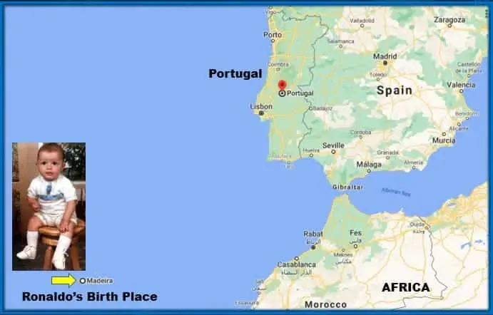 Cette carte montre o&ugrave; les parents de Cristiano Ronaldo l'ont mis au monde. Ce n'est pas la terre principale du Portugal.
