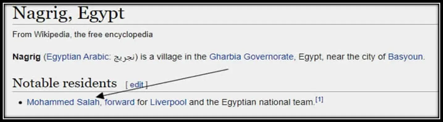 Mohamed Salah es uno de los residentes m&aacute;s notables de Nagrig.