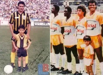 Radamel Falcao accompanies his dad to the football field.