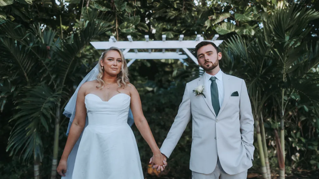 Illustrative stock photo: wedding couple outdoors