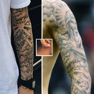 The right tattoo (which points to his religion) shows a drawing of the Virgin Mary. It tells that Loris Karius is a Christian (a Catholic).