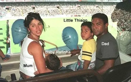 A rare photo of Thiago Alcantara's Parents alongside himself and his brother (Rafinha) during a childhood visit to the stadium.