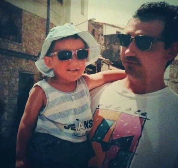 A memorable childhood photo of Paco Alcacer and his beloved father.