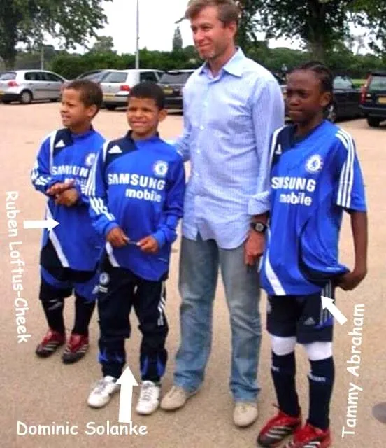 Young Dominic, Tammy and Ruben alongside the former Chelsea owner.