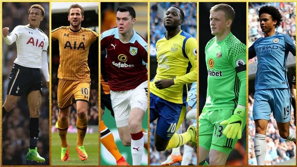 (From L-R) Dele Alli, Harry Kane, Michael Keane, Romelu Lukaku, Jordan Pickford and Leroy Sane were players shortlisted for PFA young player of the award in 2017. Credits: Tribuna.