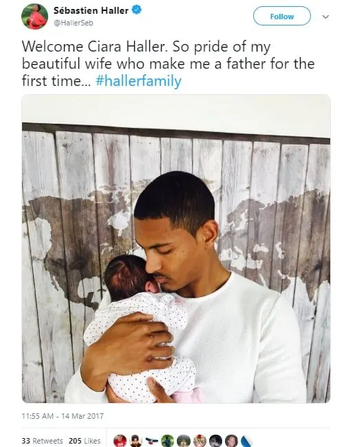 Sebastien Haller shows off his newly born daughter.
