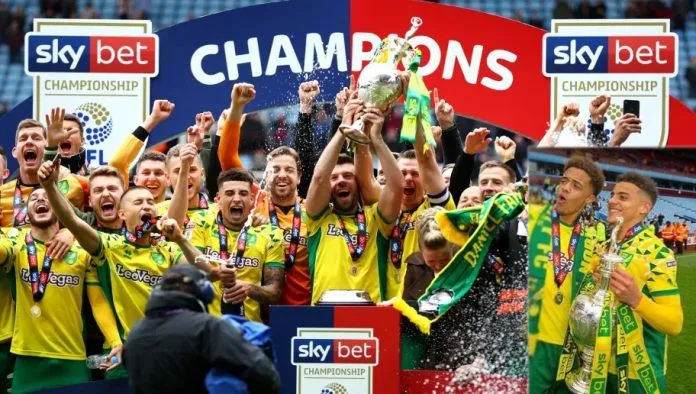 Max Aarons - Celebrating the 2018-2019 Championship. Credit to 90Min