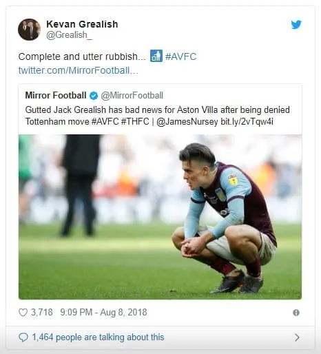 Jack Grealish Brother Kevan slams the Mirror. Credit to 101GreatGoals.