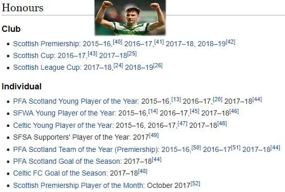 Kieran Tierney Facts- His amazing number of honours.