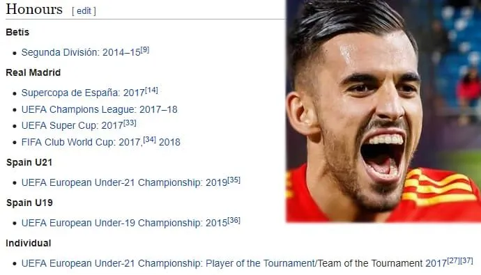 Dani Ceballos Untold Honours and awards. Credit to Wikipedia.