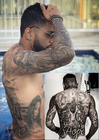 Views of Gabriel Barbosa's torso tattoos.
