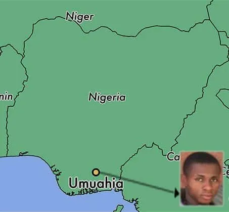 Young Samuel Chukwueze was raised at Umuahia city in Nigeria. Image Credits: WorldAtlas and Twitter.