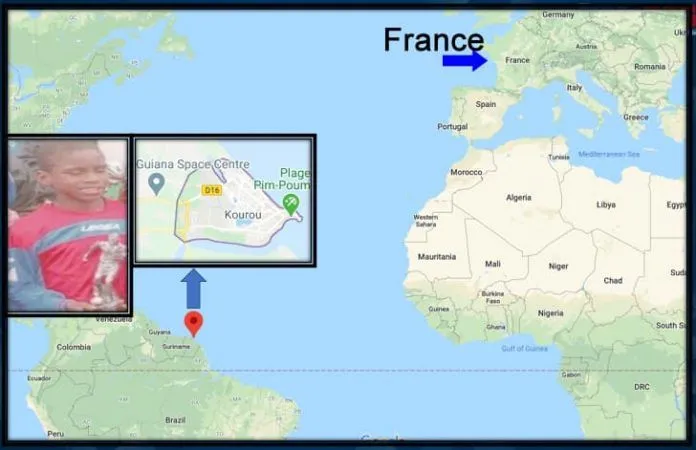 This is Kourou- the town where Odsonne Edouard's Parents had him. It is 7,086 km away from France. 📷: Google Map