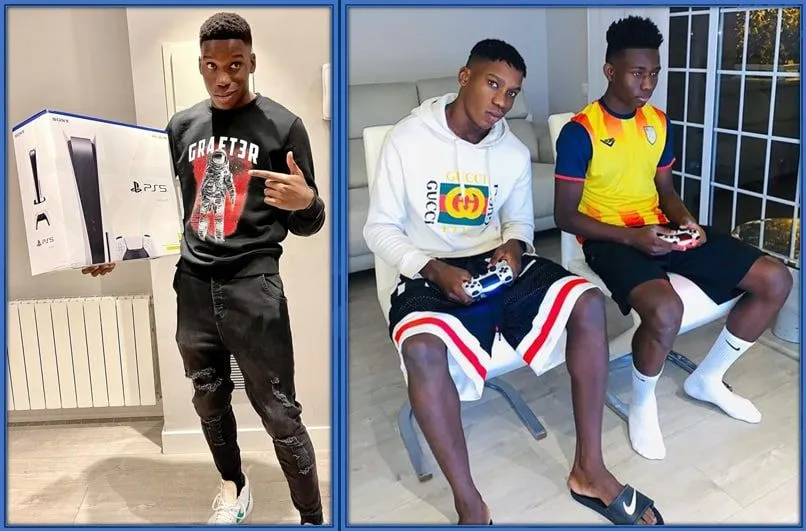 We see Ilaix Moriba here, holding a Playstation 5 Console just after it’s launch. He enjoys gaming with his brothers. He enjoys gaming with his brothers.