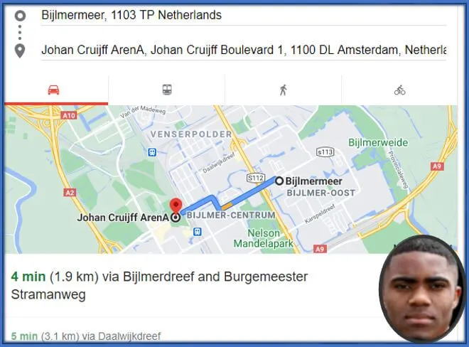 Myron Boadu's family home was only 4 minutes drive to Ajax Stadium.
