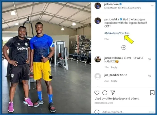 Proof that Patson Daka has a strong Christian faith.