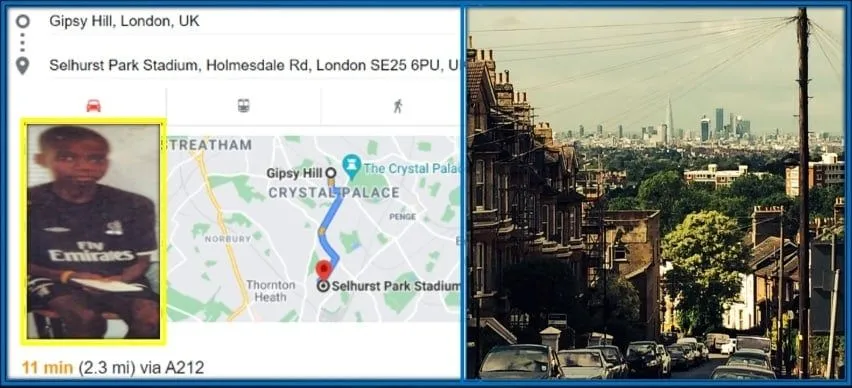 Here is the evidence. His parents settled for Gipsy Hill, which is 11 minutes away from Crystal Palace's stadium.