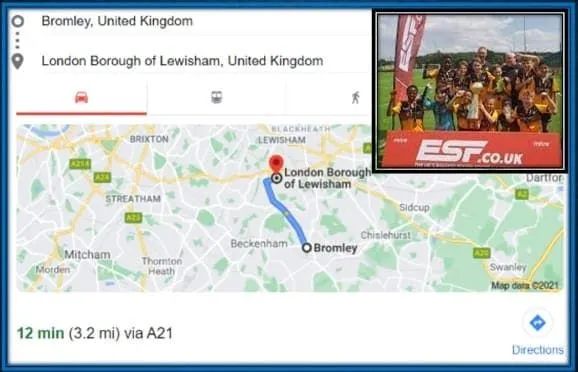 The place he played football was relatively close to his family home.