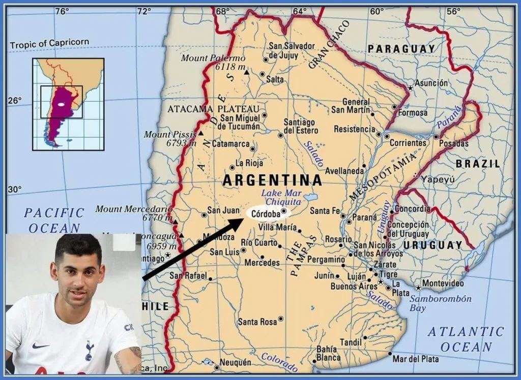 The map gives clear details of the location of his place of origin.