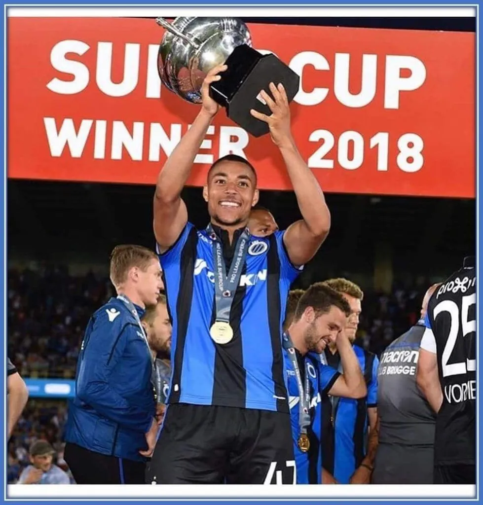 His joy was endless as he lifts the Super Cup with his Belgian club.