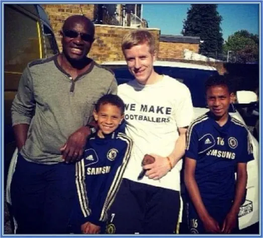 Sean Conlon is second from the right in the picture. Michael Olise is far right. His brother Richard is pictured at the second left. Their Nigerian Dad is on the far left.