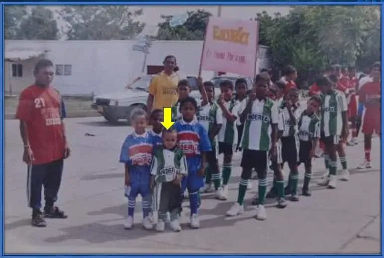 At his father's football school (Club Baller de Barrancas), this is young Luis Diaz. He was a highly enthusiastic kid, always wanting to be in the front of everyone.