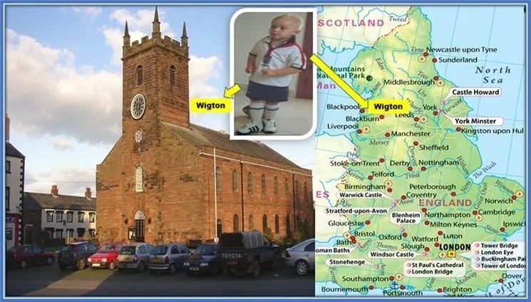 This map explains Jarrad Branthwaite's Family Origin. Wigton, where he comes from, is in the northwest of England.
