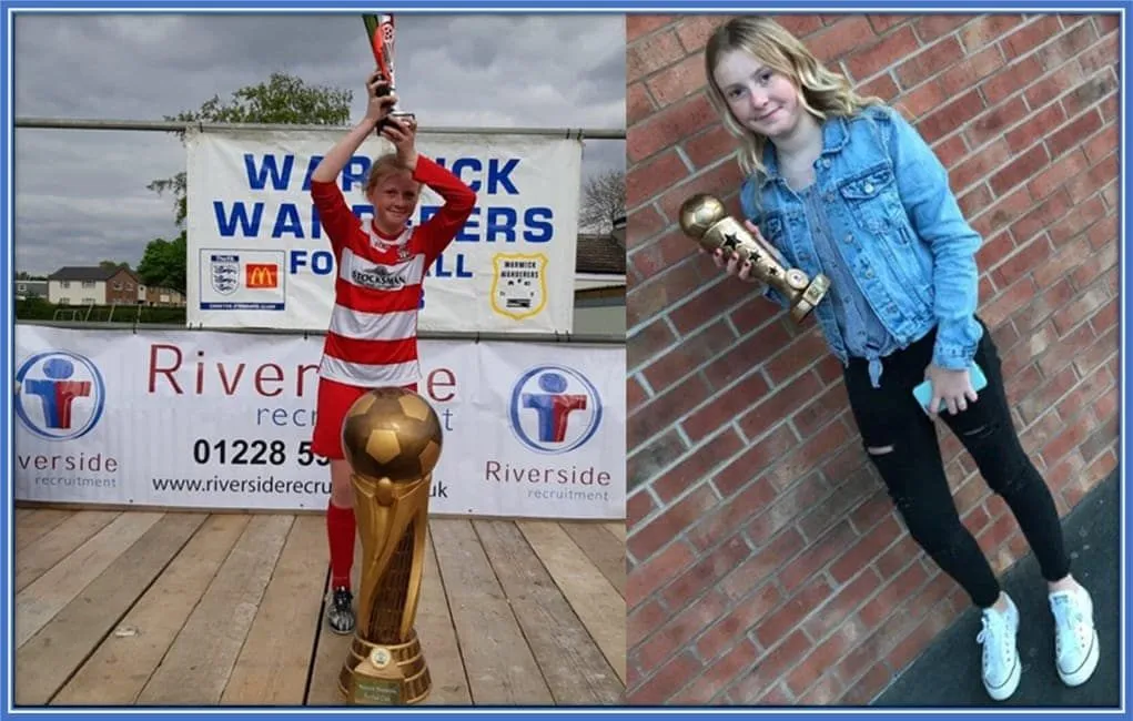 Evie is following in the footsteps of her older brother. She is a professional footballer in the making.