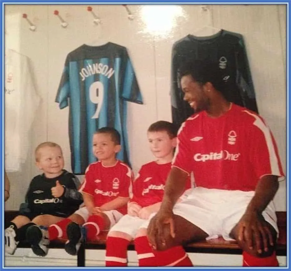 Young Brennan Johnson is pictured (second left). He enjoyed his Dad's fame as a child.