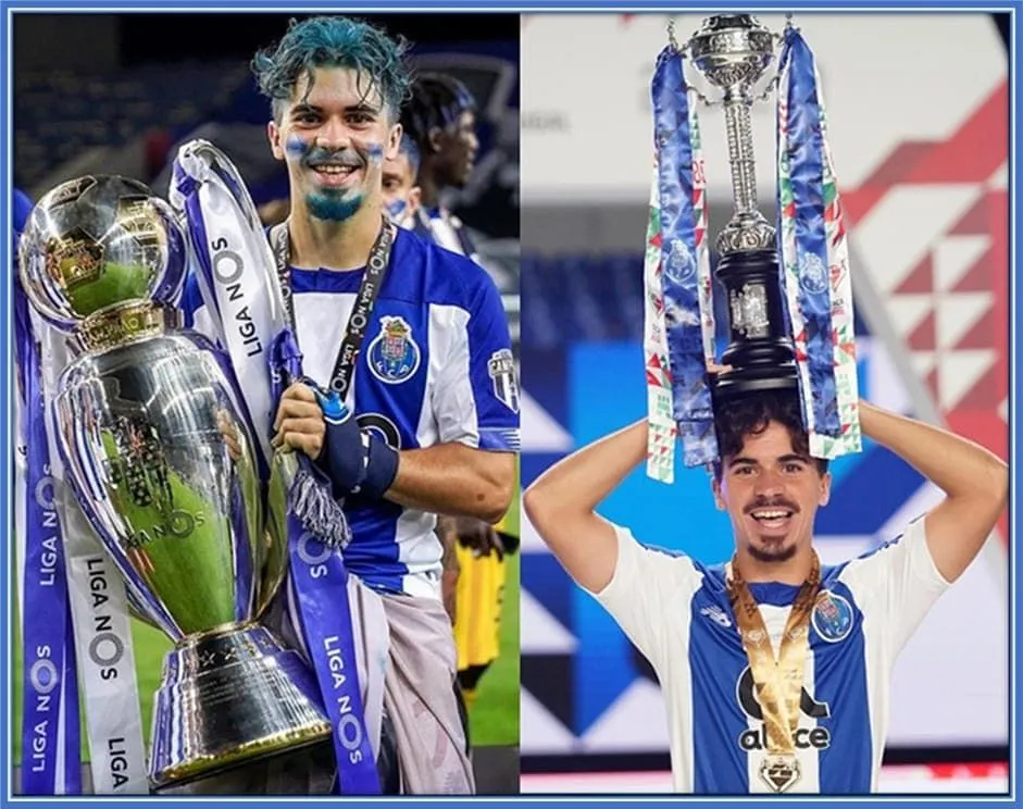 Here, we picture the midfielder celebrating the Primeira Liga and Taça de Portugal trophies.