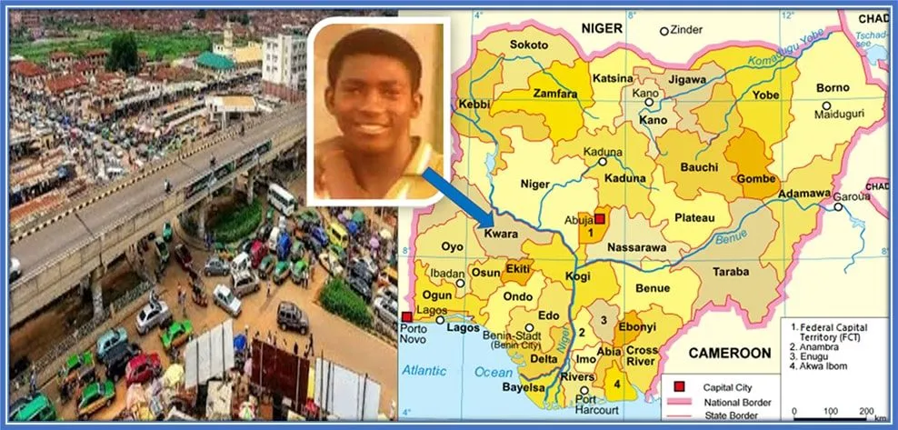 This map gallery explains Taiwo Awoniyi's family origin. The Nottingham Forest striker's Nigerian state of origin is Kwara.