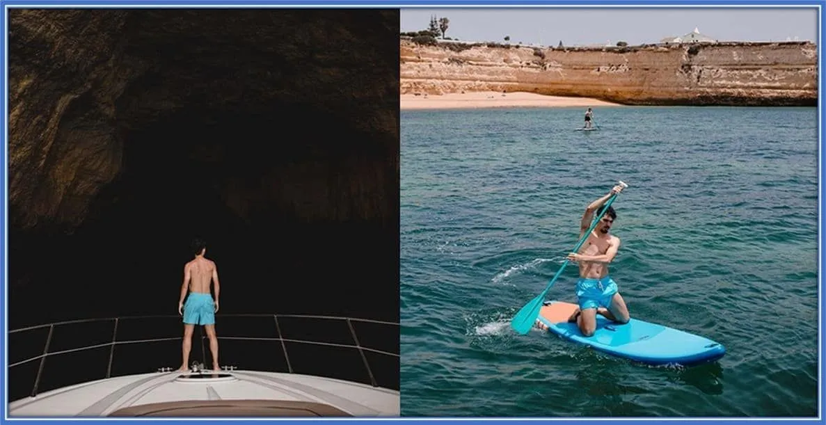 Here, he goes on a voyage and takes on a water sport.