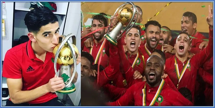 C&eacute;l&eacute;bration du Championnat d'Afrique des Nations ! Quel moment de fiert&eacute; pour le natif de Kenitra.