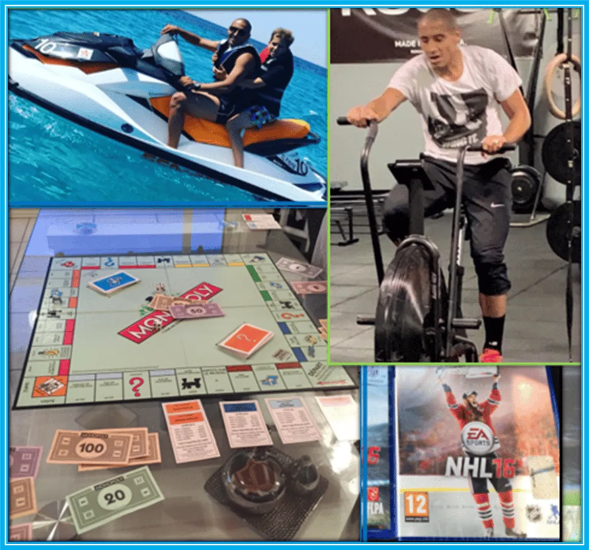A collage showing him at his lesisure moments.