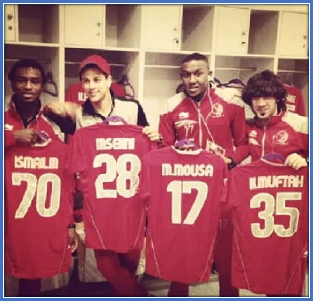 An early photo with colleagues of when he began his professional career.