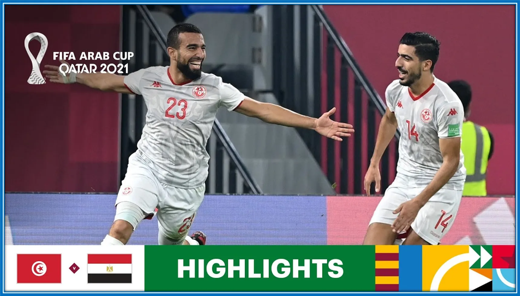 Naim Sliti celebrates victory after the final whistle of the FIFA Arab Cup semifinal