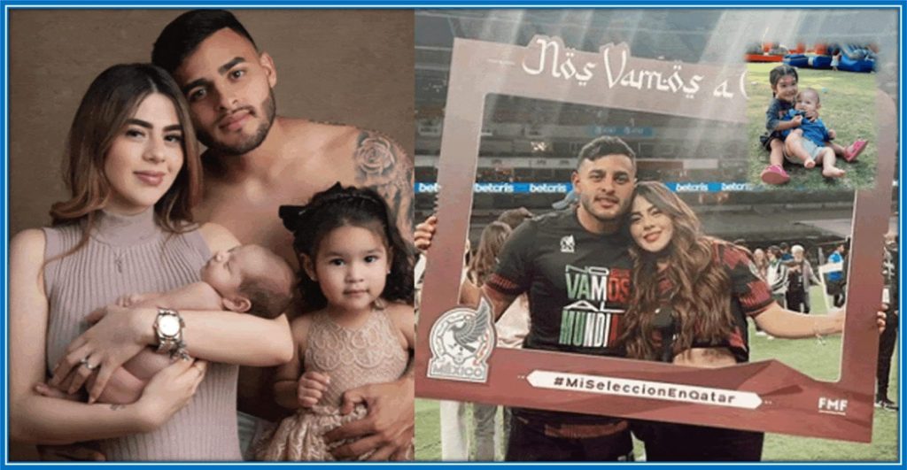 A collage of Alexis Vega with his wife, Paula González and kids.