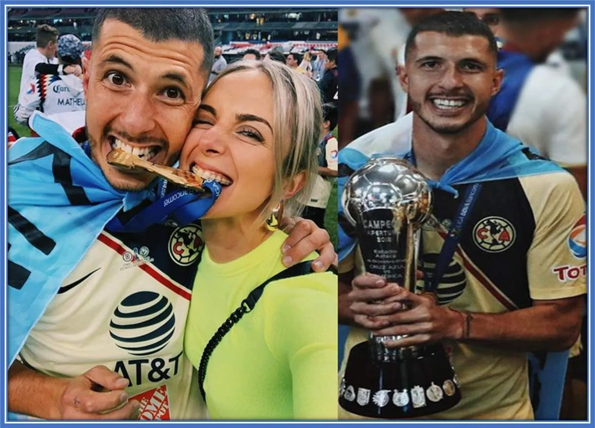 The Defensive midfielder who was rejected by River Plate found refuge in Mexico. Here, Guido celebrates the Liguilla Liga MX trophy with his Wife.