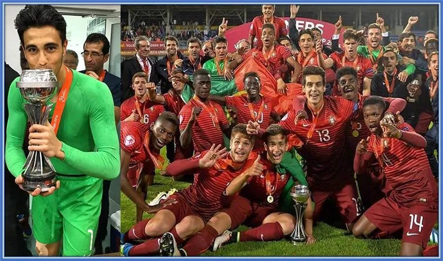 Here, the youngster and his teammates celebrate their winning of the 2016 UEFA European Under-17 Championship.
