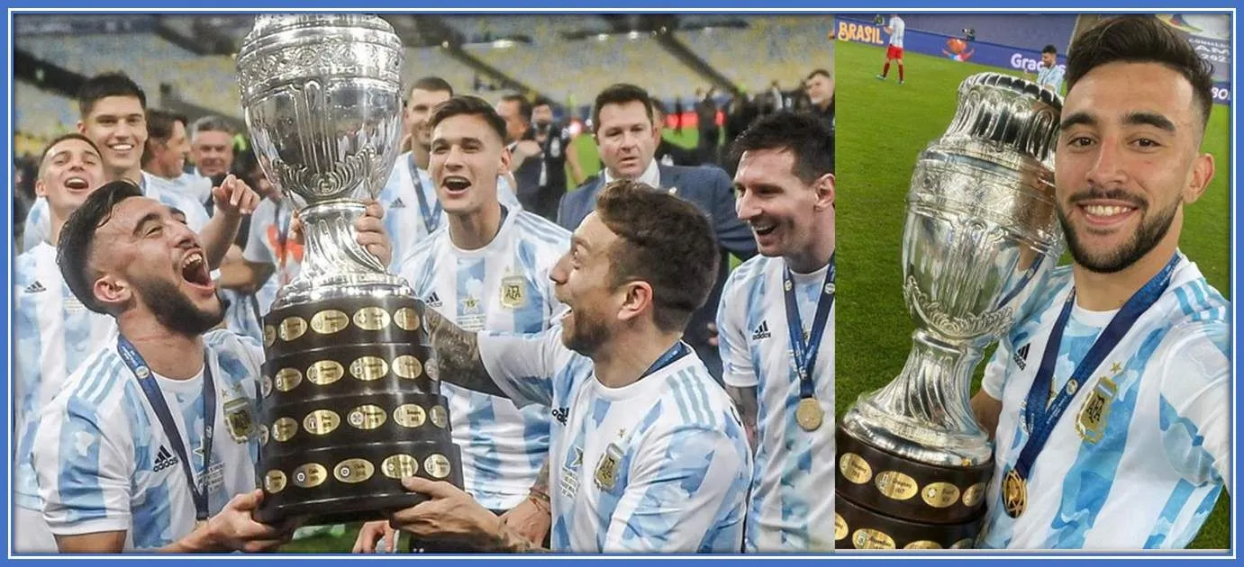 Nicolas celebrates his COPA America title winning.