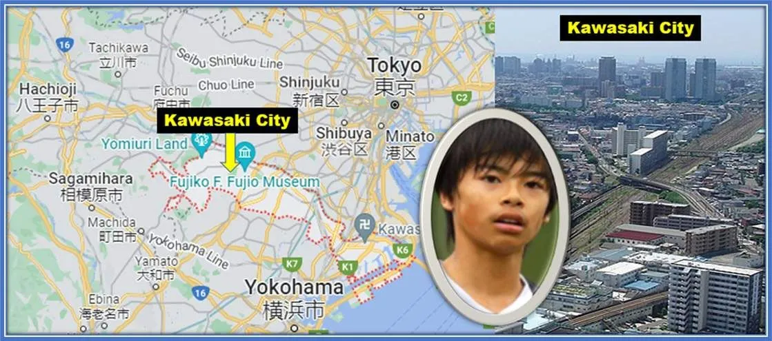 Where Kaoru Mitoma's family calls home is the eighth most populated city in Japan.