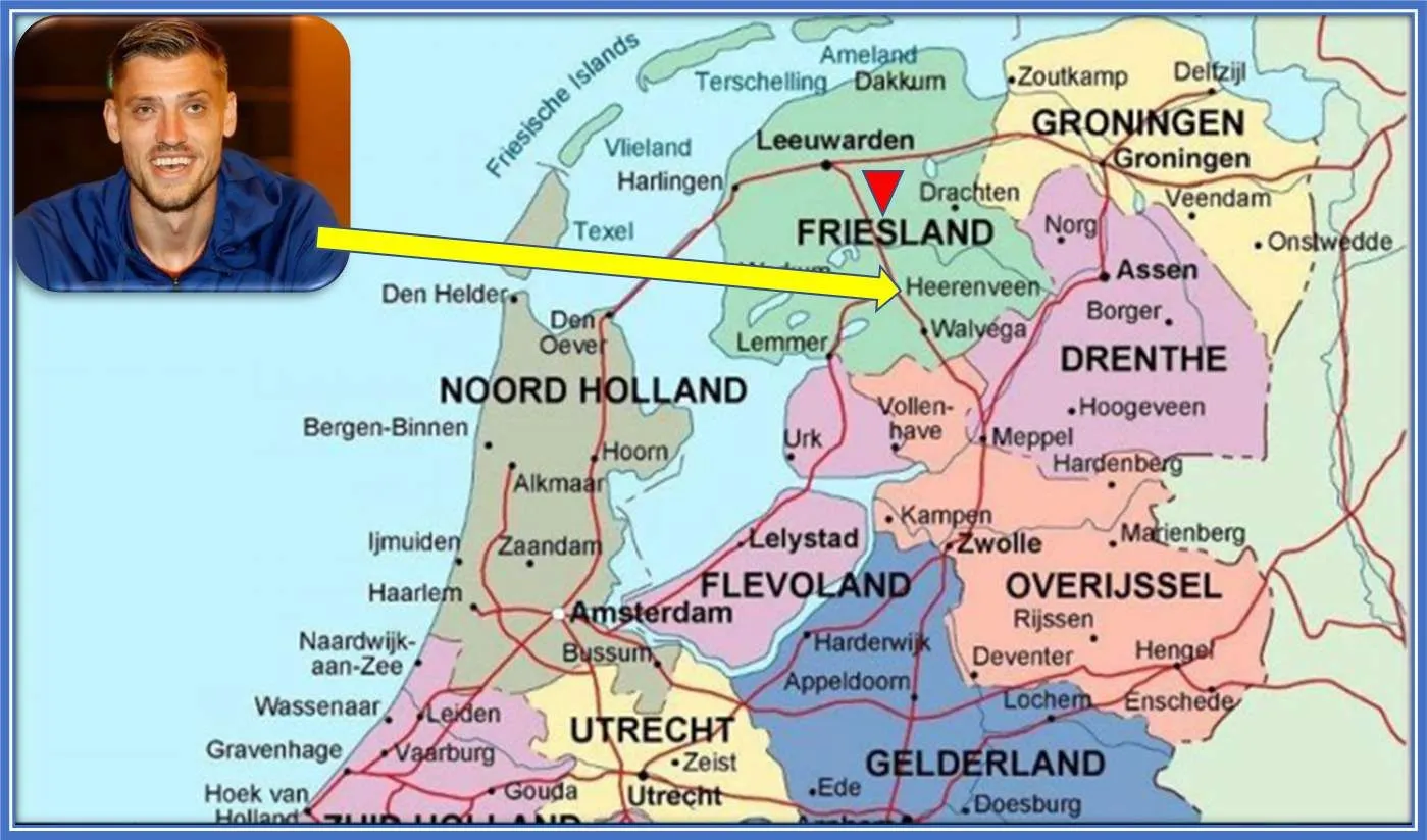 A map that displays Andries Noppert&rsquo;s Family Origin.
