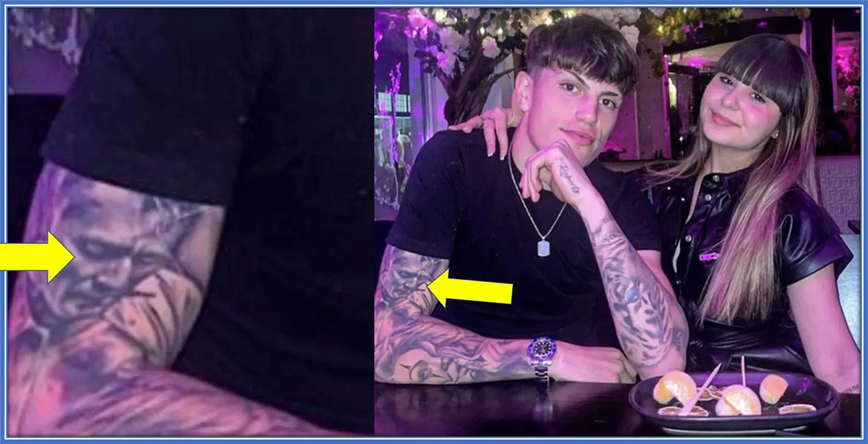 The Argentine displayed a tattoo of a man who resembles David Moyes during an outing with his girlfriend, Eva.