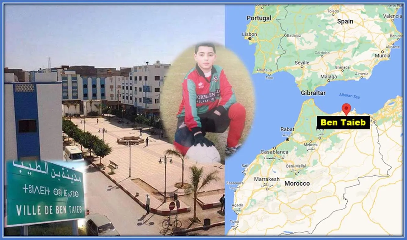 This map portrays Ben Taieb. Research has it that Sofyan Amrabat's Family have their origins in this town of about 60,000 people.