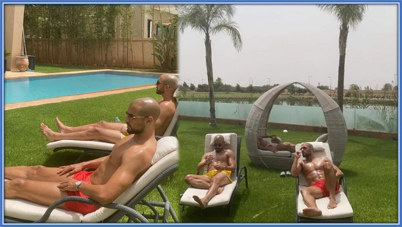 The look-alike Morrocan brothers are pictured relaxing under the sun.