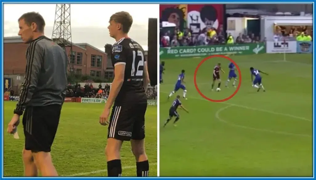 The 14 year old Ferguson pictured making his debut against Frank Lampard's Chelsea team.