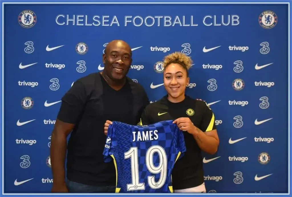 The proud father posed for the camera with his daughter when she signed with her dream club Chelsea Fc.
