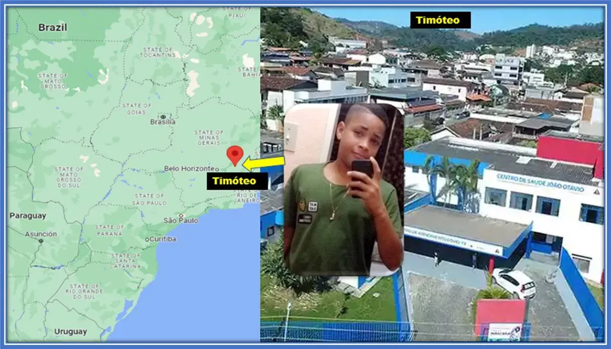 A map gallery of Tim&oacute;teo, a Brazilian town in the state of Minas Gerais (Vitor Roque's origins). He is a footballer with a proud Brazilian heritage.