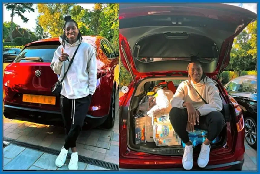 The Chelsea teammate with her car after shopping.