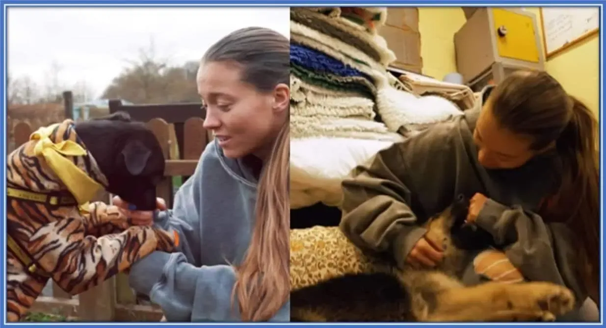 This photo depicts Fran Kirby's love for dogs.
